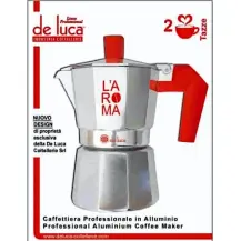 Caffettiera Moka L'Aroma 2 Tazze Alluminio Manico Rosso De Luca