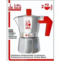 Caffettiera Moka L'Aroma 2 Tazze Alluminio Manico Rosso De Luca