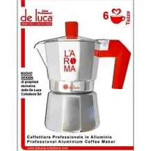 Caffettiera Moka L'Aroma 6 Tazze Alluminio Manico Rosso De Luca