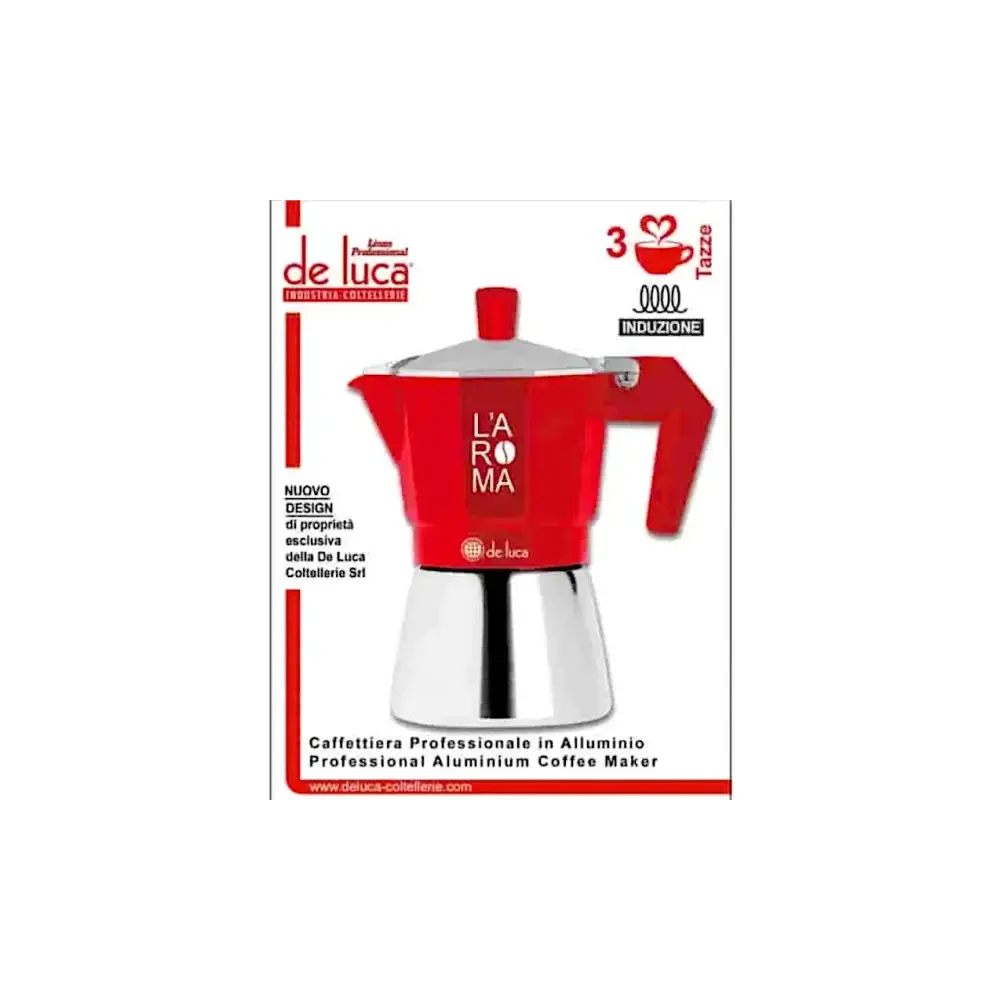 Caffettiera Moka L'Aroma 3 Tazze Rossa per Induzione De Luca