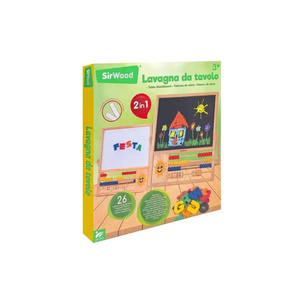 Lavagna in Legno 2 in 1 con Lettere Magnetiche e Pallottoliere Globo