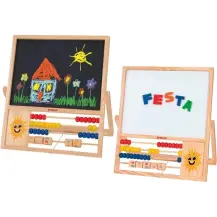 Lavagna in Legno 2 in 1 con Lettere Magnetiche e Pallottoliere Globo
