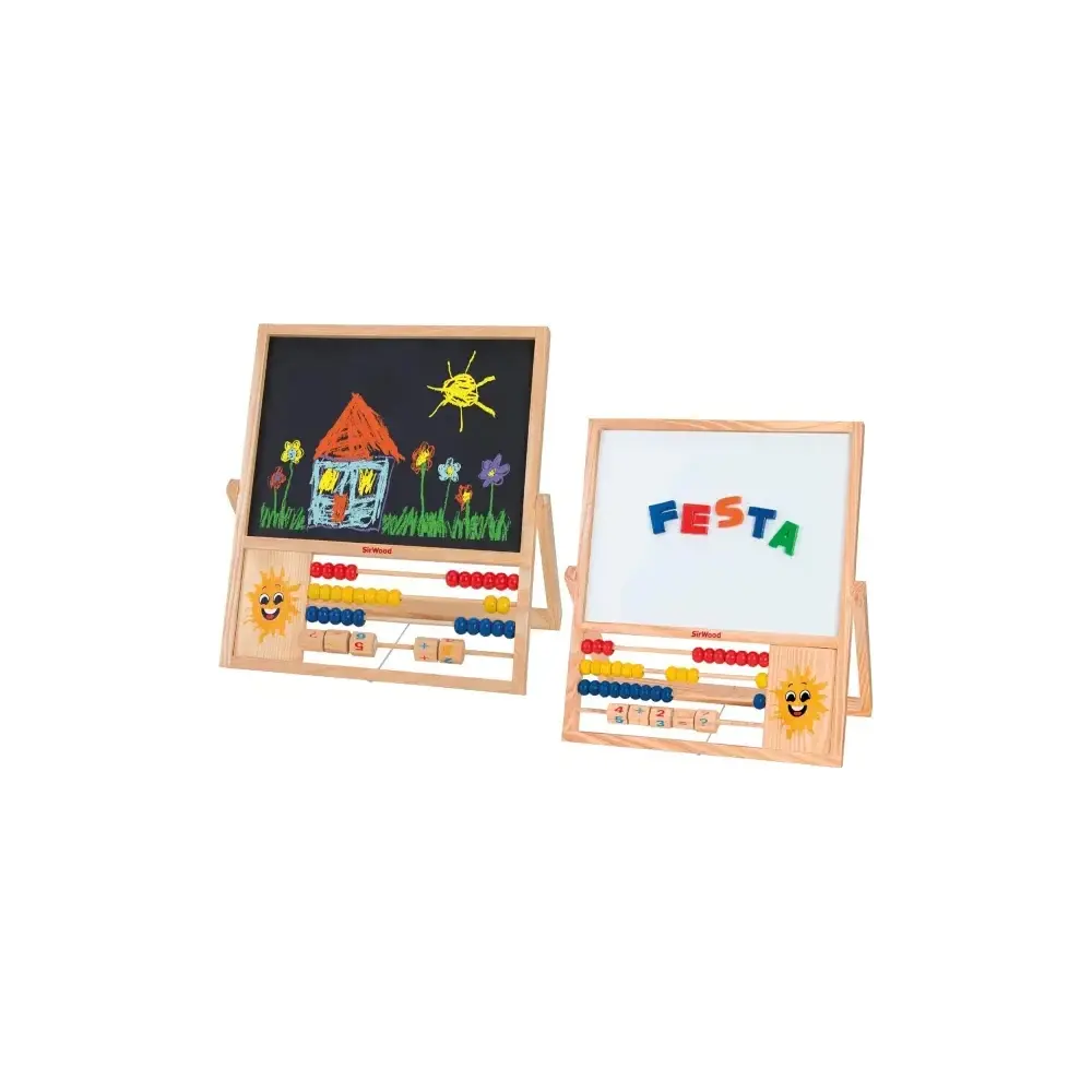 Lavagna in Legno 2 in 1 con Lettere Magnetiche e Pallottoliere Globo