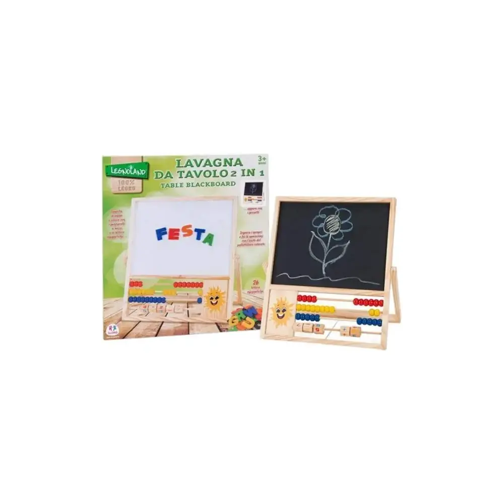 Lavagna in Legno 2 in 1 con Lettere Magnetiche e Pallottoliere Globo