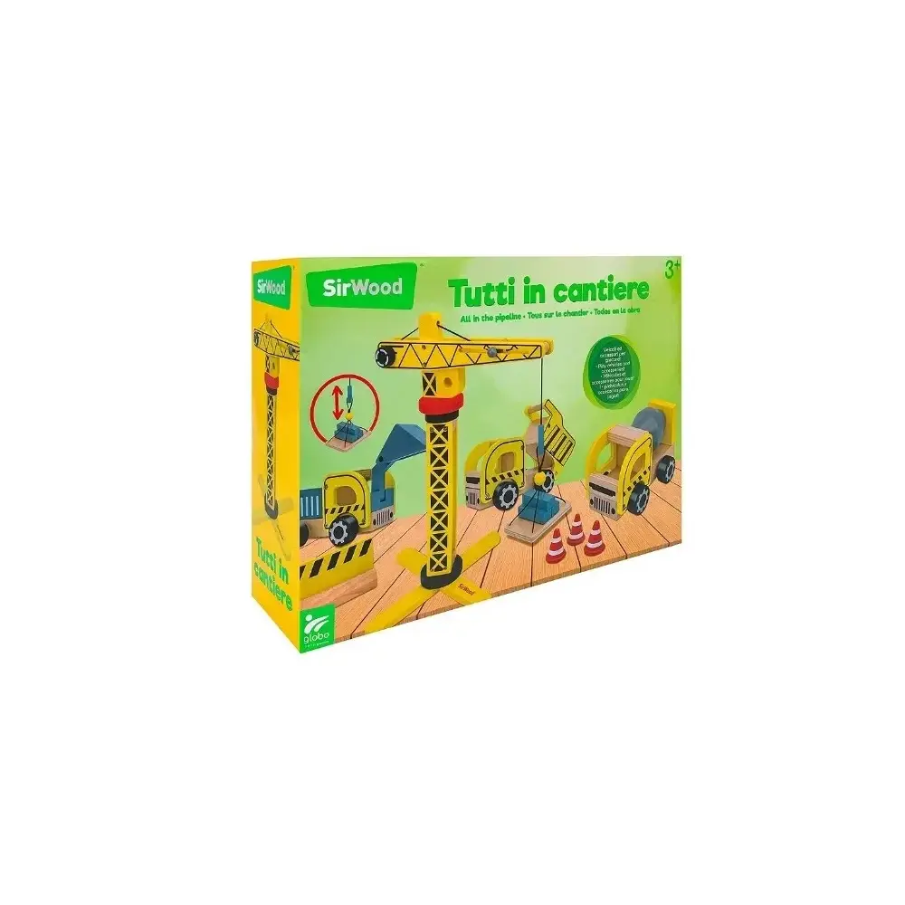 Set Cantiere in Legno con Gru e Mezzi da Lavoro 25x35 cm Globo