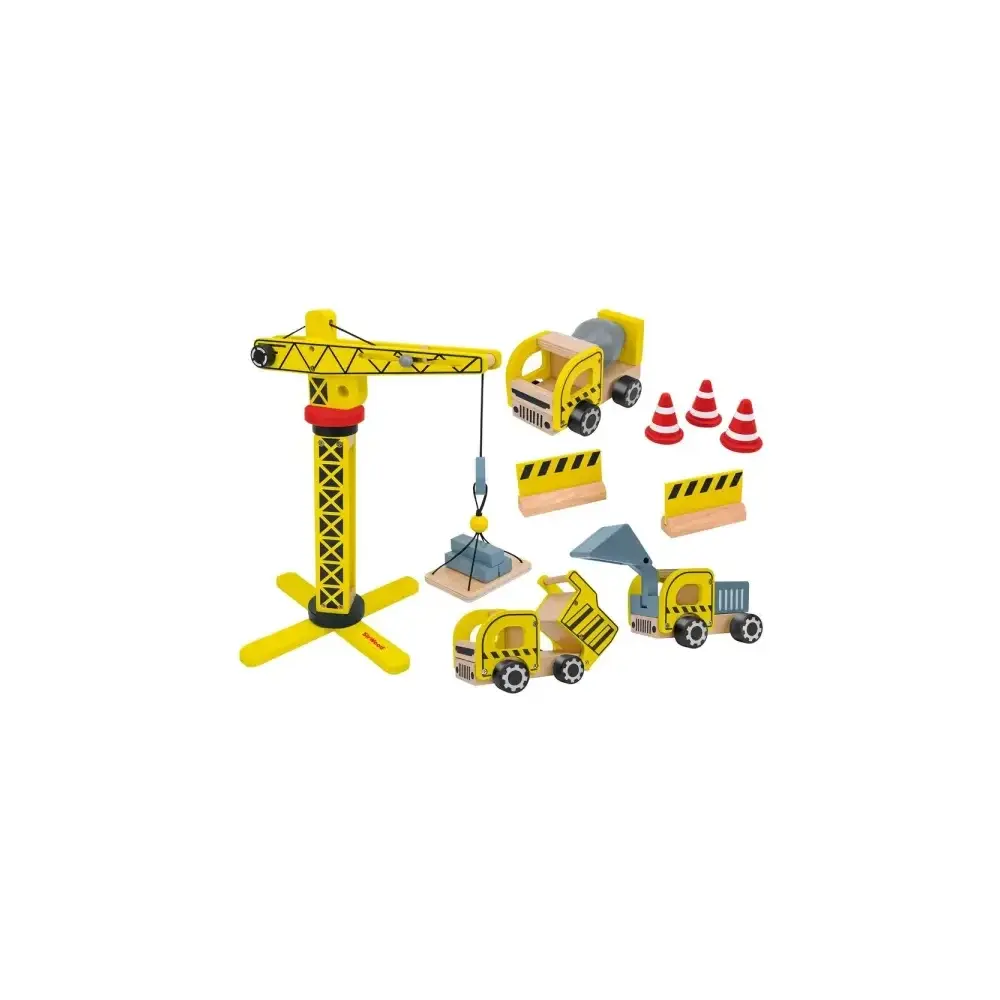 Set Cantiere in Legno con Gru e Mezzi da Lavoro 25x35 cm Globo