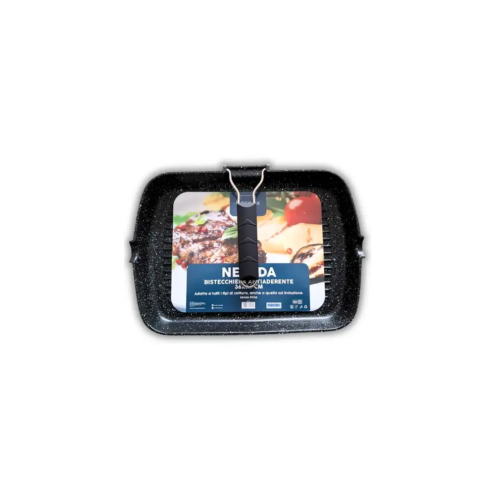 bistecchiera antiaderente nevada 36x24 cm per induzione con manico pieghevole