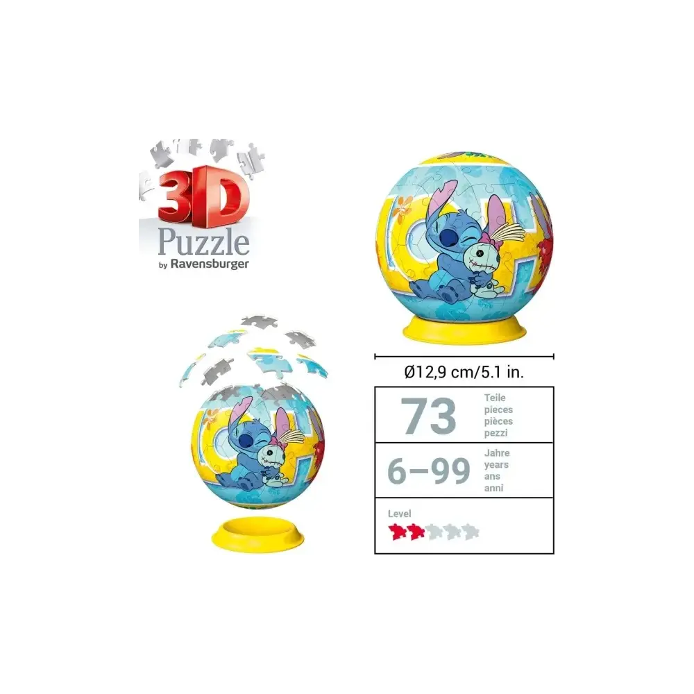 Puzzle 3D Sferico Disney Stitch 73 Pezzi Ravensburger