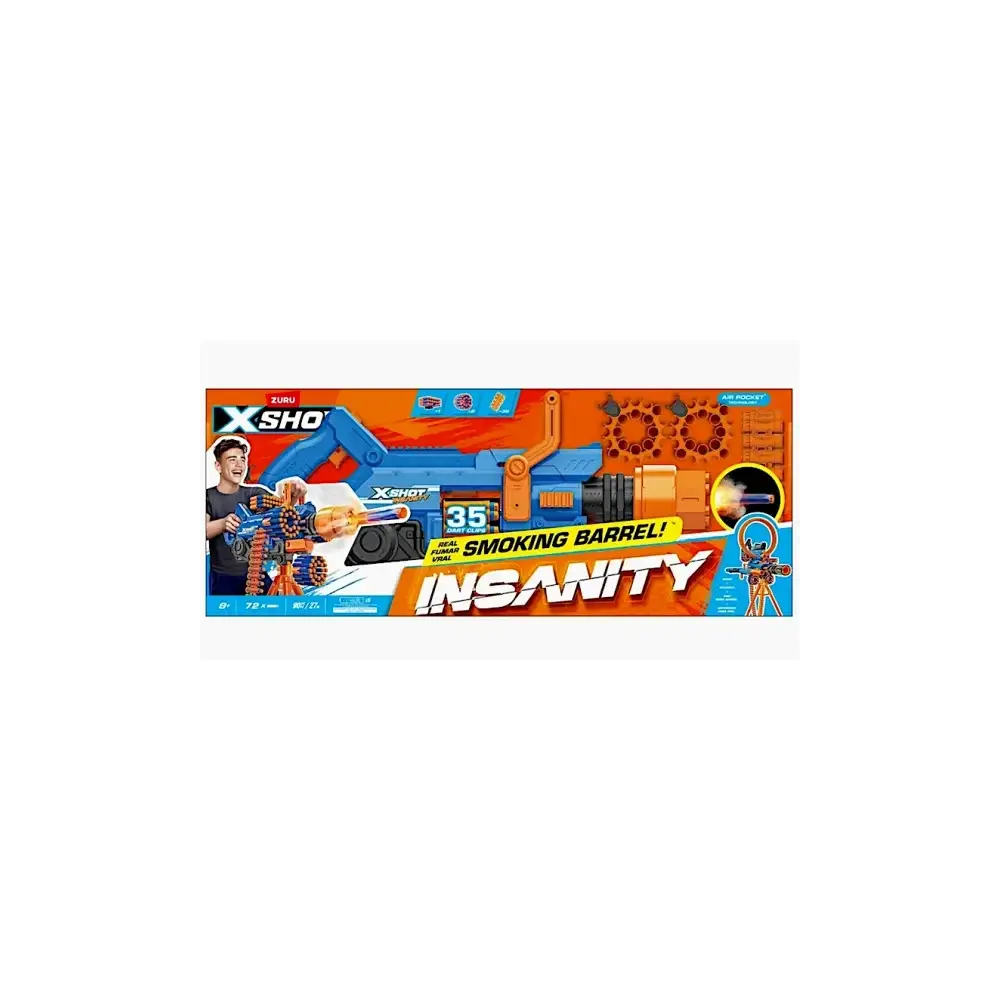 X-Shot Fucile Insanity Barrel Effetto Fumo Spara Dardi Meccanismo Zuru