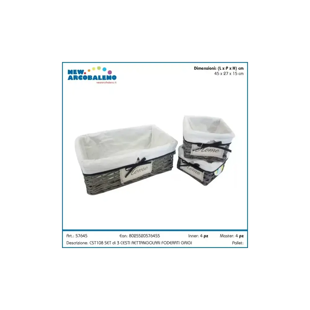 Cestino Home Vimini Grigio New Arcobaleno