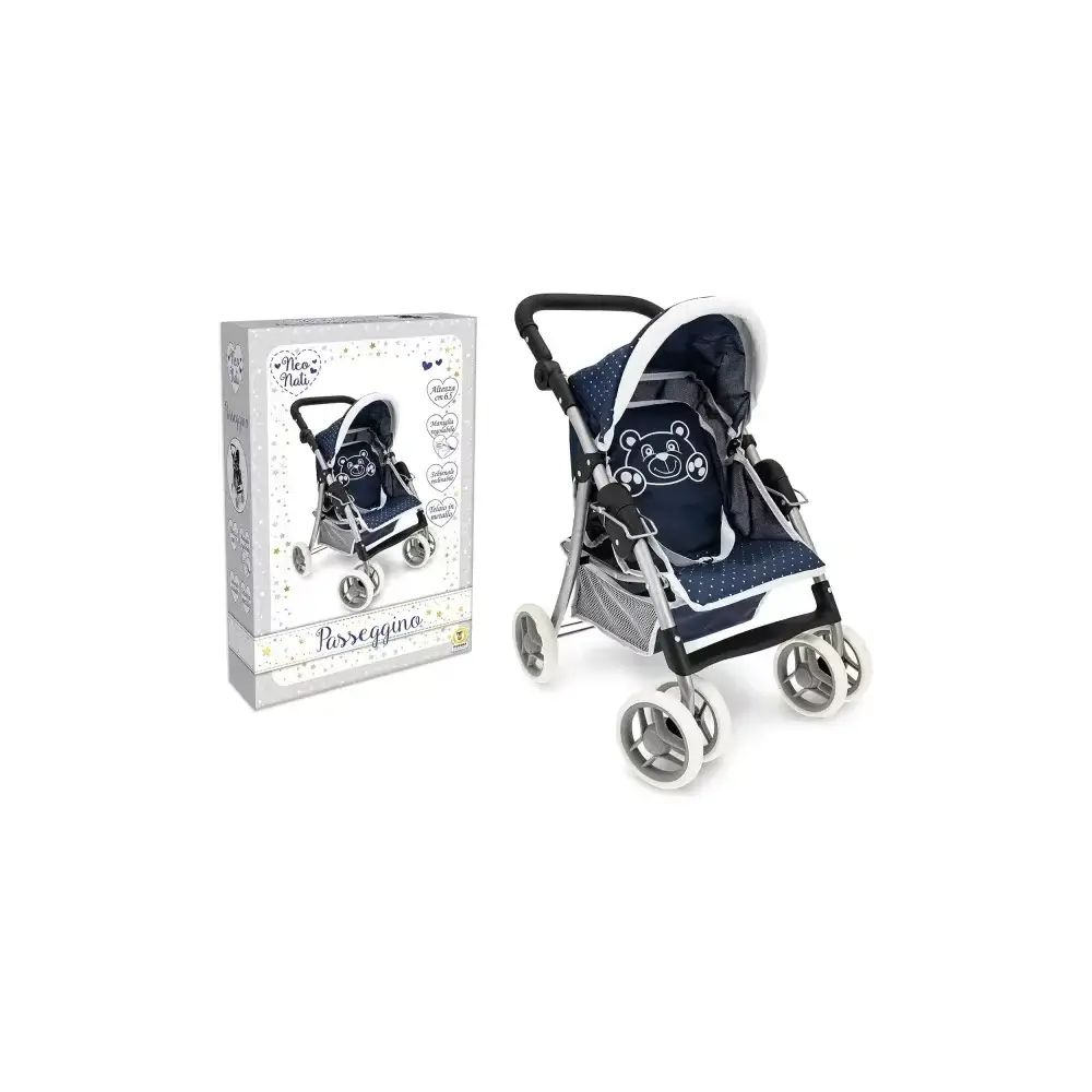 Passeggino Blu per Bambole con Orsetto Struttura in Metallo Teorema