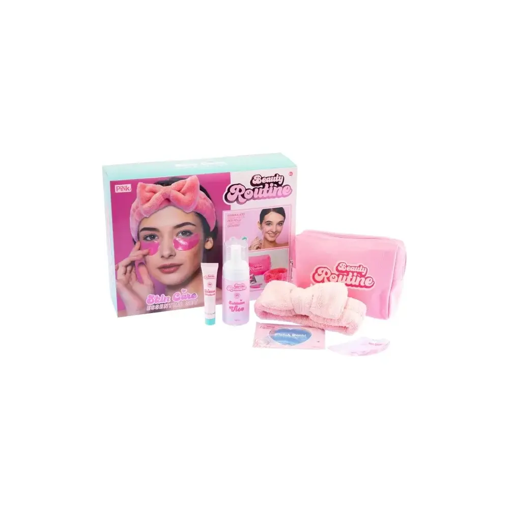 Beauty Routine Skin Care Essential Set con Pochette Rosa Nice