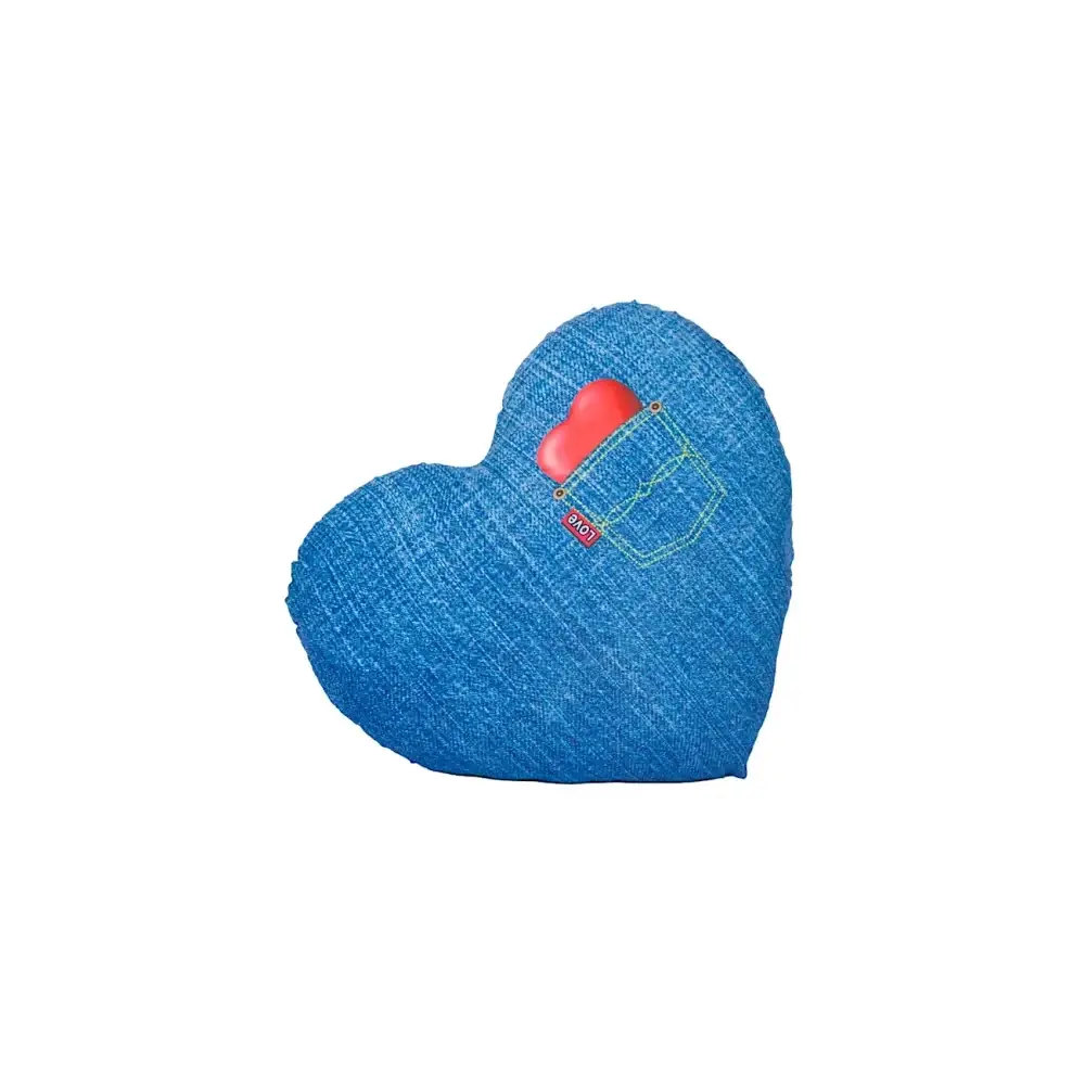 Cuscino a Cuore in Tessuto 40 cm con Stampa Jeans Decar