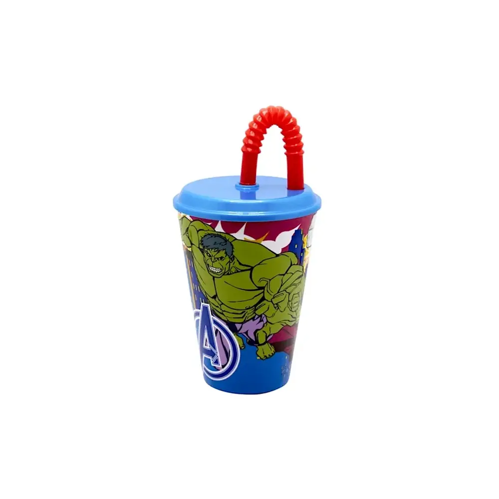 Bicchiere di Plastica 430ml con Cannuccia Avengers Supereroi Dimagraf