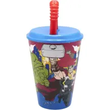 Bicchiere di Plastica 430ml con Cannuccia Avengers Supereroi Dimagraf