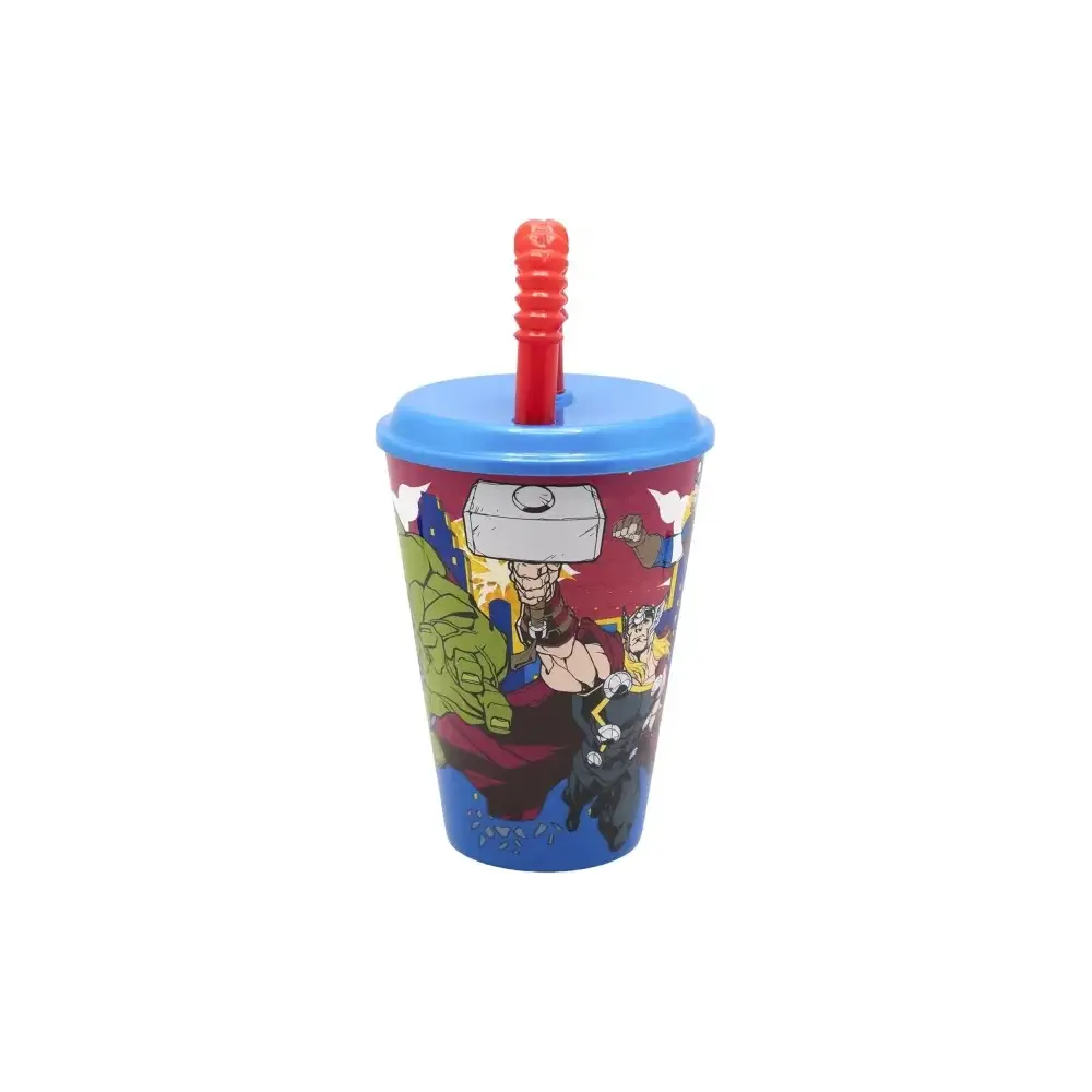 Bicchiere di Plastica 430ml con Cannuccia Avengers Supereroi Dimagraf