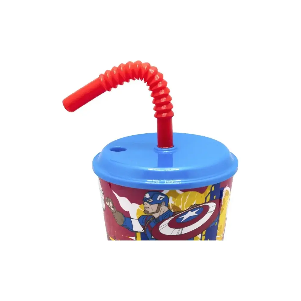 Bicchiere di Plastica 430ml con Cannuccia Avengers Supereroi Dimagraf