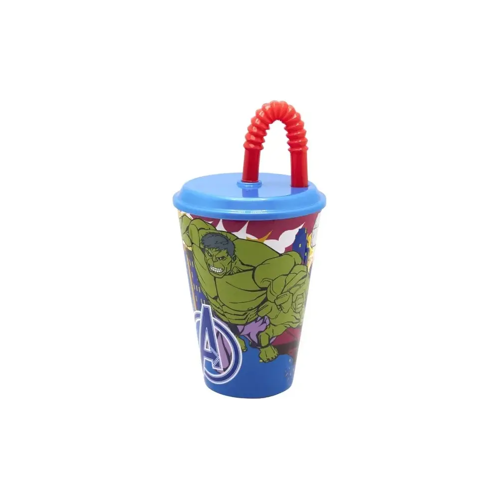 Bicchiere di Plastica 430ml con Cannuccia Avengers Supereroi Dimagraf