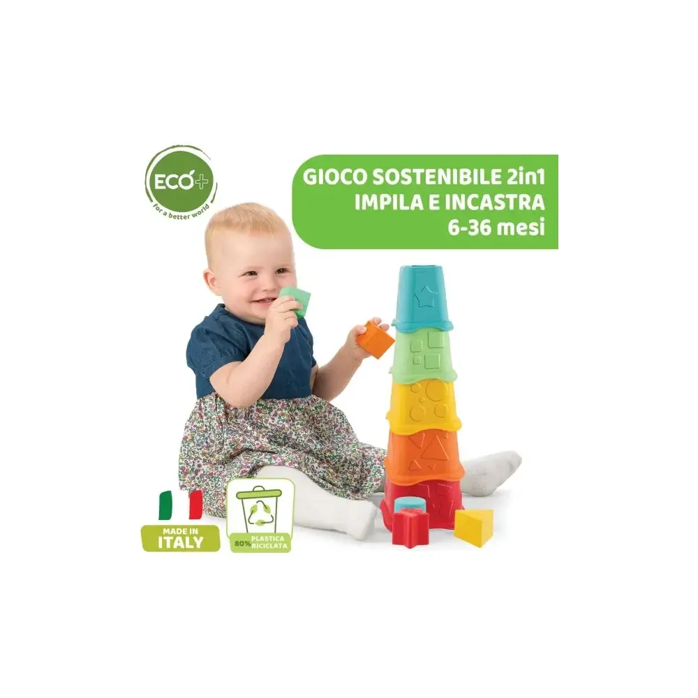 Tazze Impilabili 2in1 Eco+ con 5 e 5 Forme Colorate Plastica Chicco