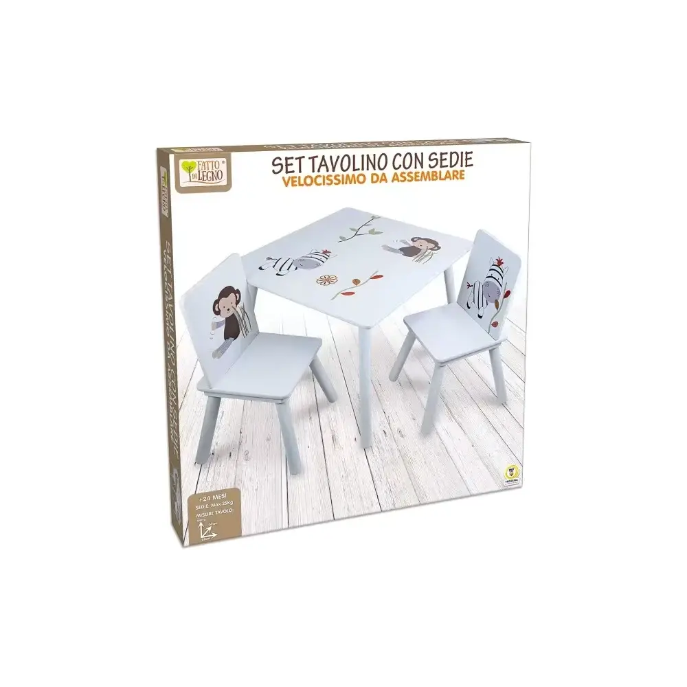 Tavolino con 2 Sedie in Legno 59x59x45 cm Max 25 kg Disegni Teorema