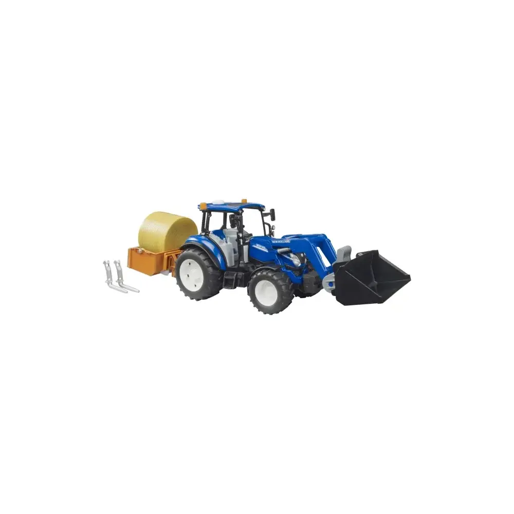 Trattore New Holland T5 con Ruspa e Rimorchio Bruder