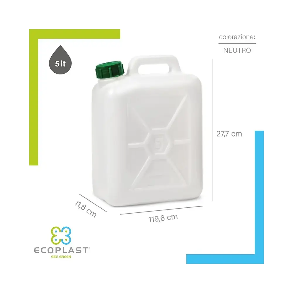 Tanica Plastica 5 Litri Trasparente con Tappo Ermetico