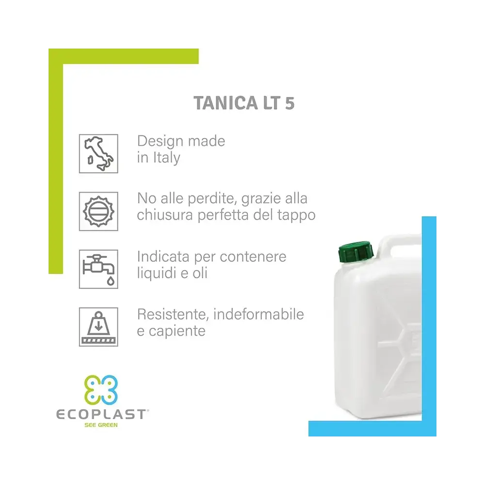 Tanica Plastica 5 Litri Trasparente con Tappo Ermetico