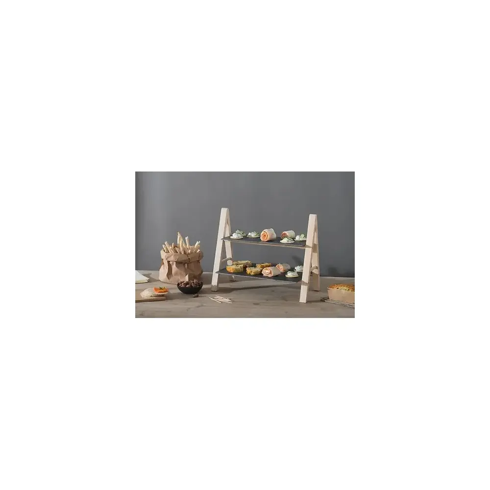 Alzata a 2 Piani in Ardesia e Legno di Bamb&ugrave; Secret de Gourmet