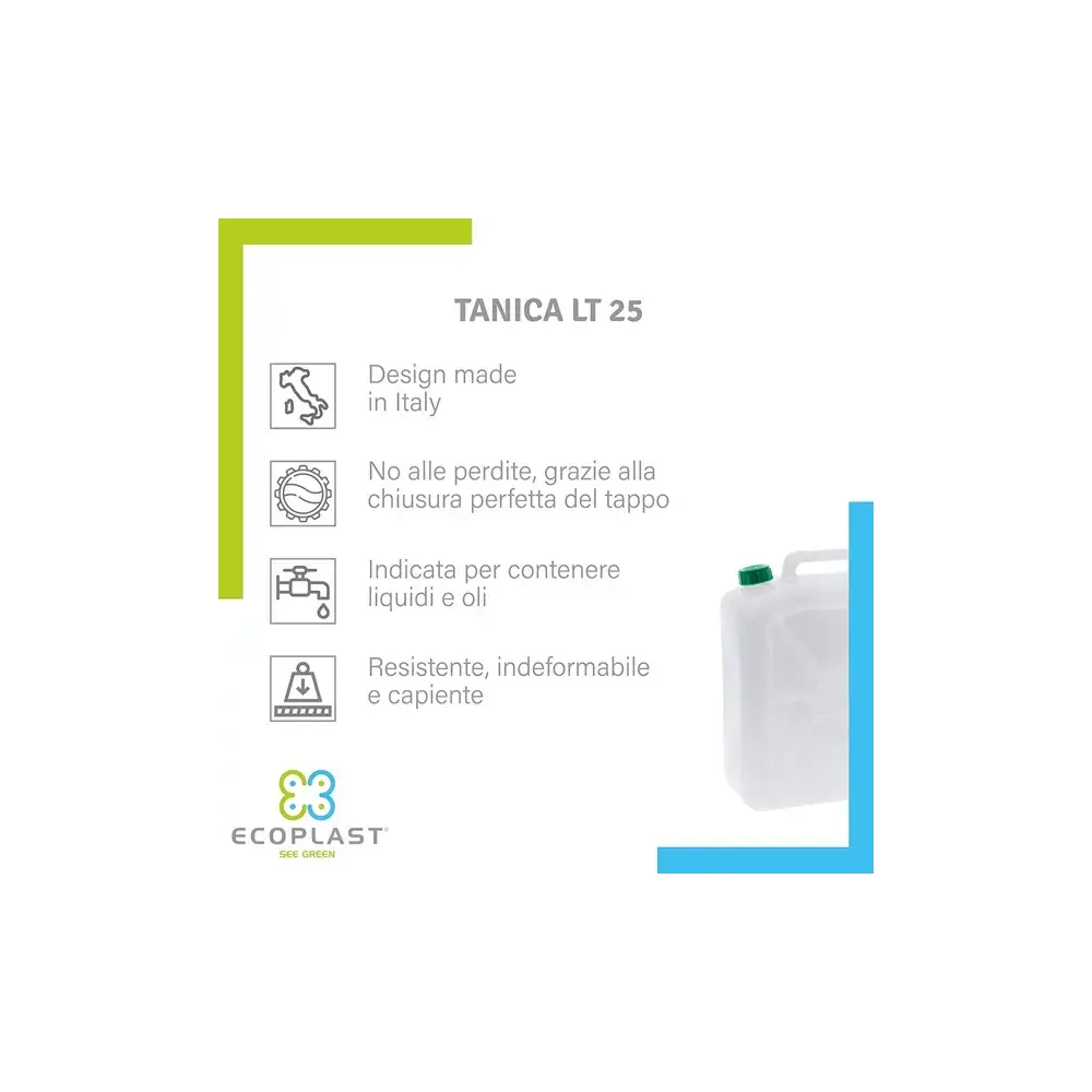 Tanica 25 Litri Ecoplast Plastica Made in Italy