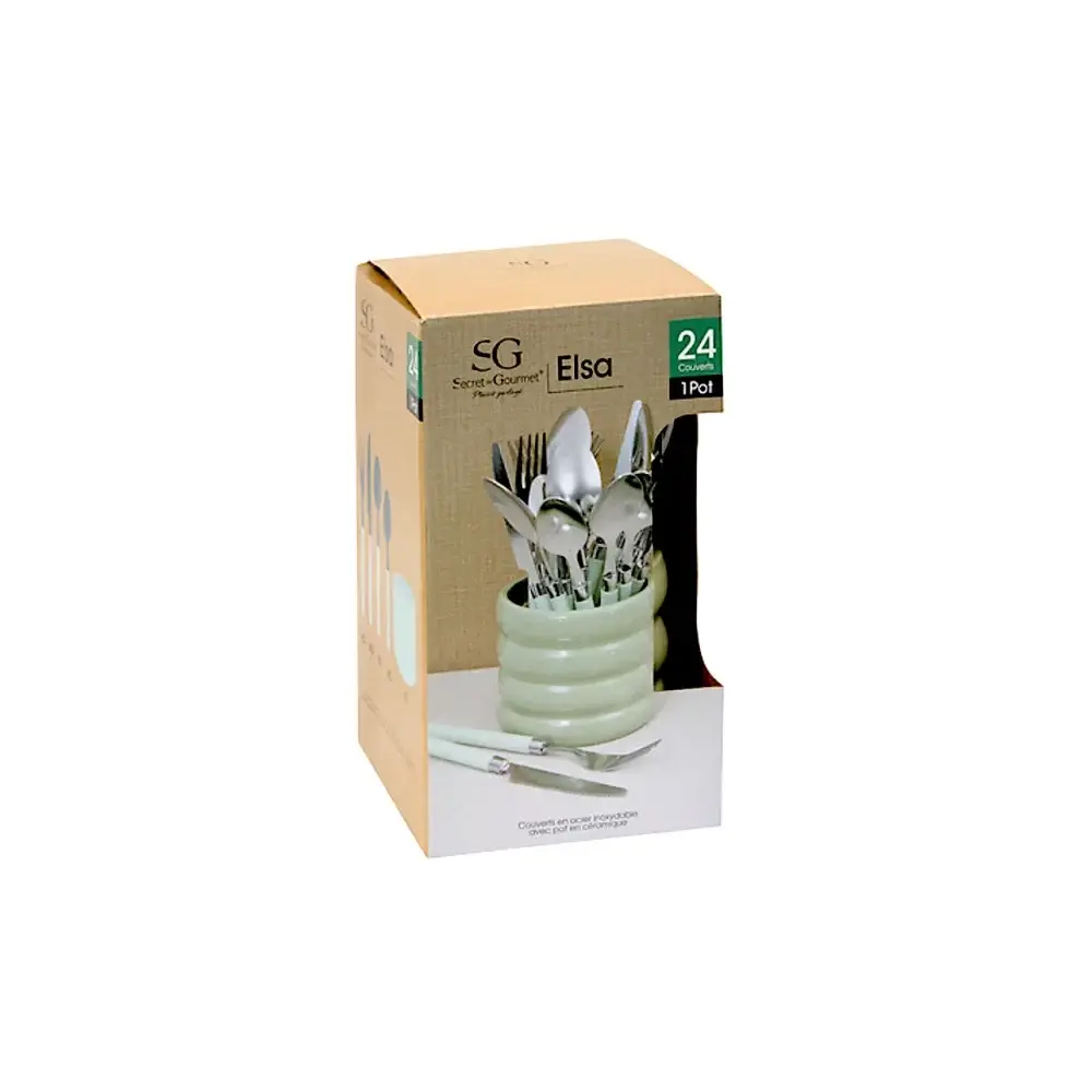 Servizio 24 Posate Elsa Verde con Portaposate Secret de Gourmet