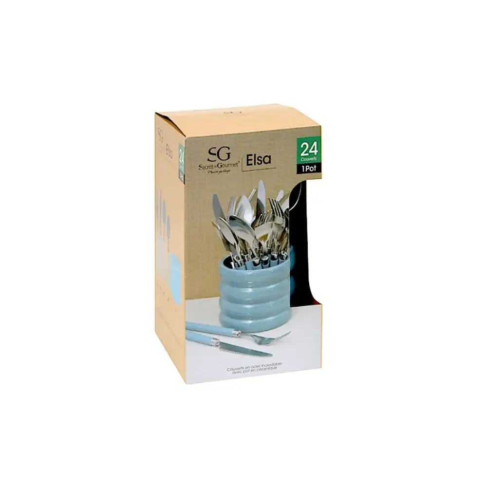 Servizio 24 Posate Elsa Blu con Portaposate Secret de Gourmet