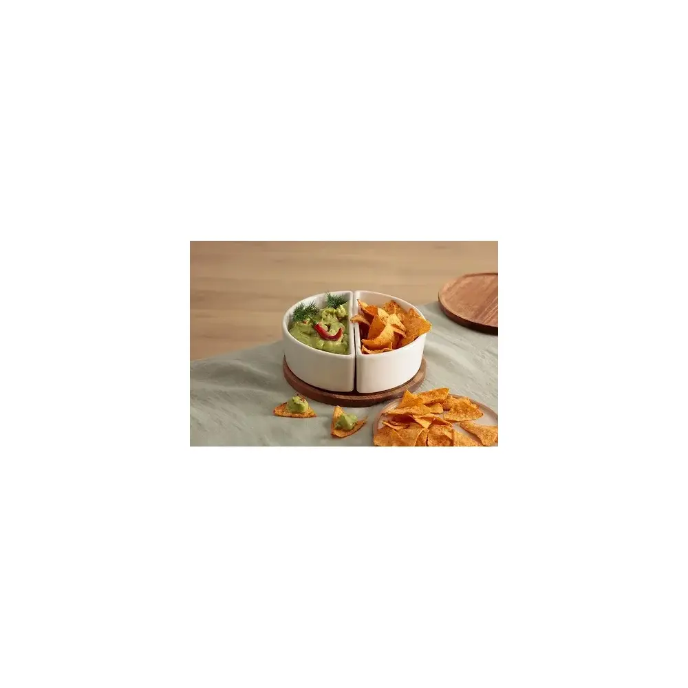 Servizio Aperitivo 3 Pezzi Stoneware Bianco Vassoio Secret de Gourmet