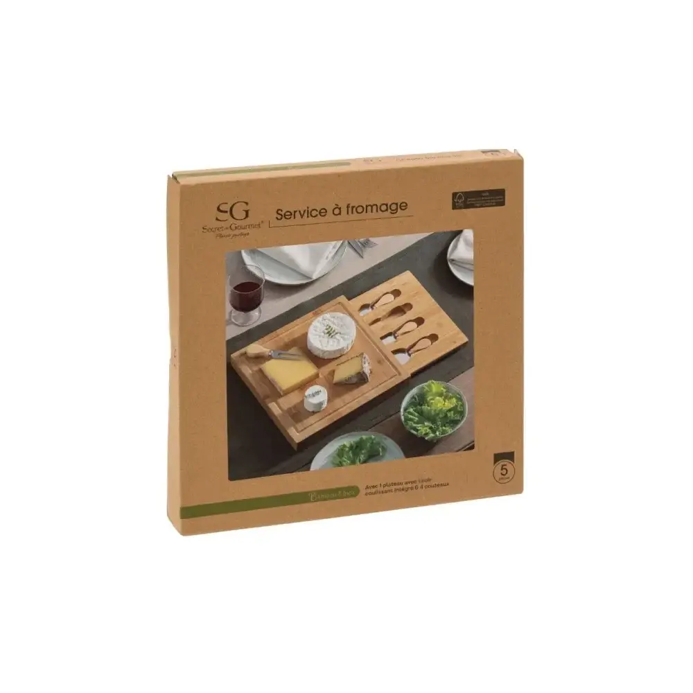 Set Formaggi 4 Coltelli con Vassoio Bamboo Secret de Gourmet