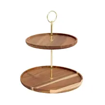 Vassoio a 2 Piani Mina Gold Legno di Acacia Secret de Gourmet