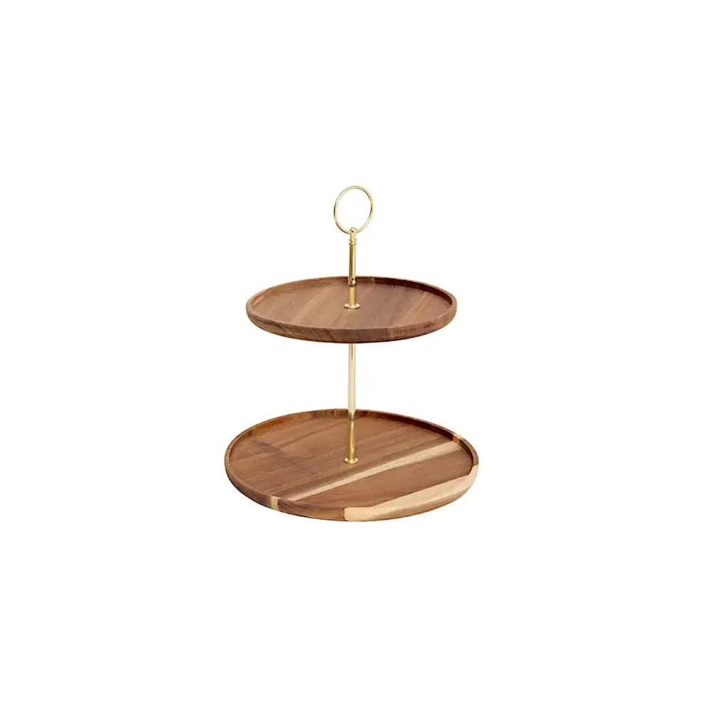 Vassoio a 2 Piani Mina Gold Legno di Acacia Secret de Gourmet
