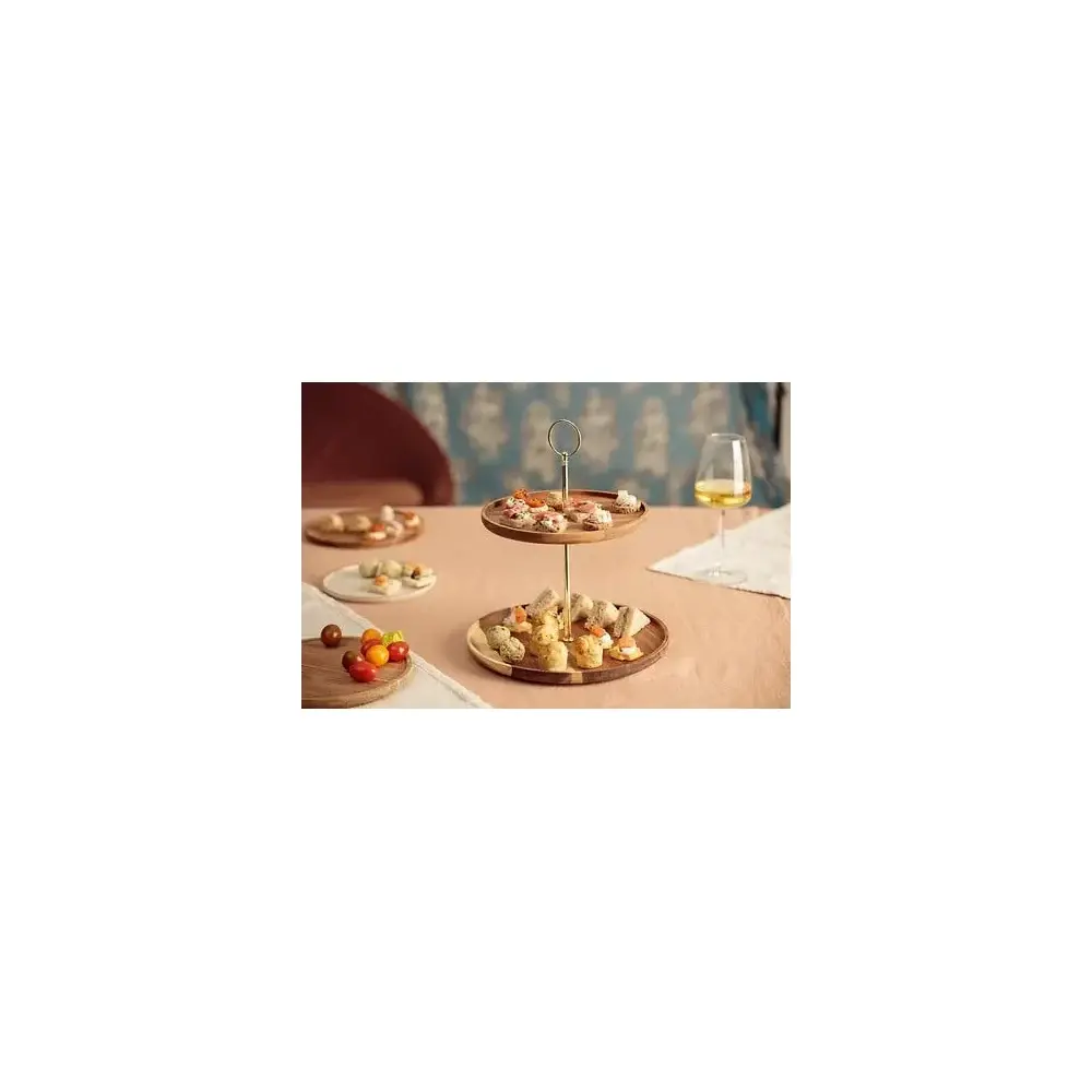 Vassoio a 2 Piani Mina Gold Legno di Acacia Secret de Gourmet