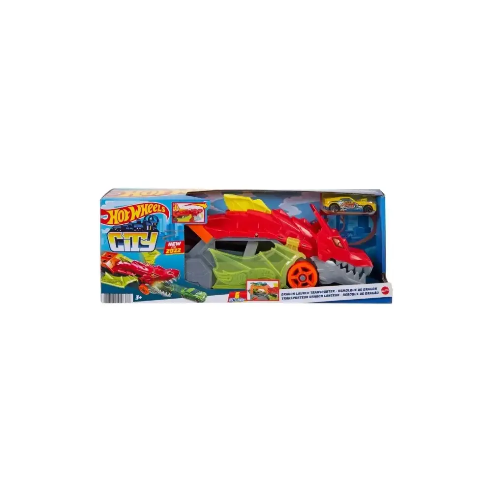 Hot Wheels Dragon Launch Transporter Playset con Pista e Lanci Mattel