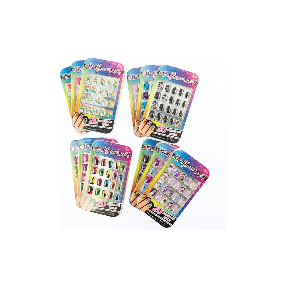 Influencer Set 20 Decori Unghie Unghie Press-On Colorate Fantasie Nice