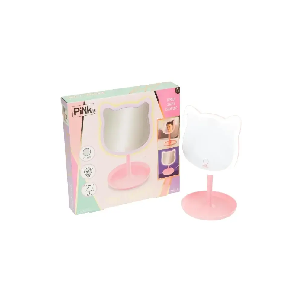 Pinkit Mirror Specchio da Trucco a Forma di Gatto con Luce LED Nice