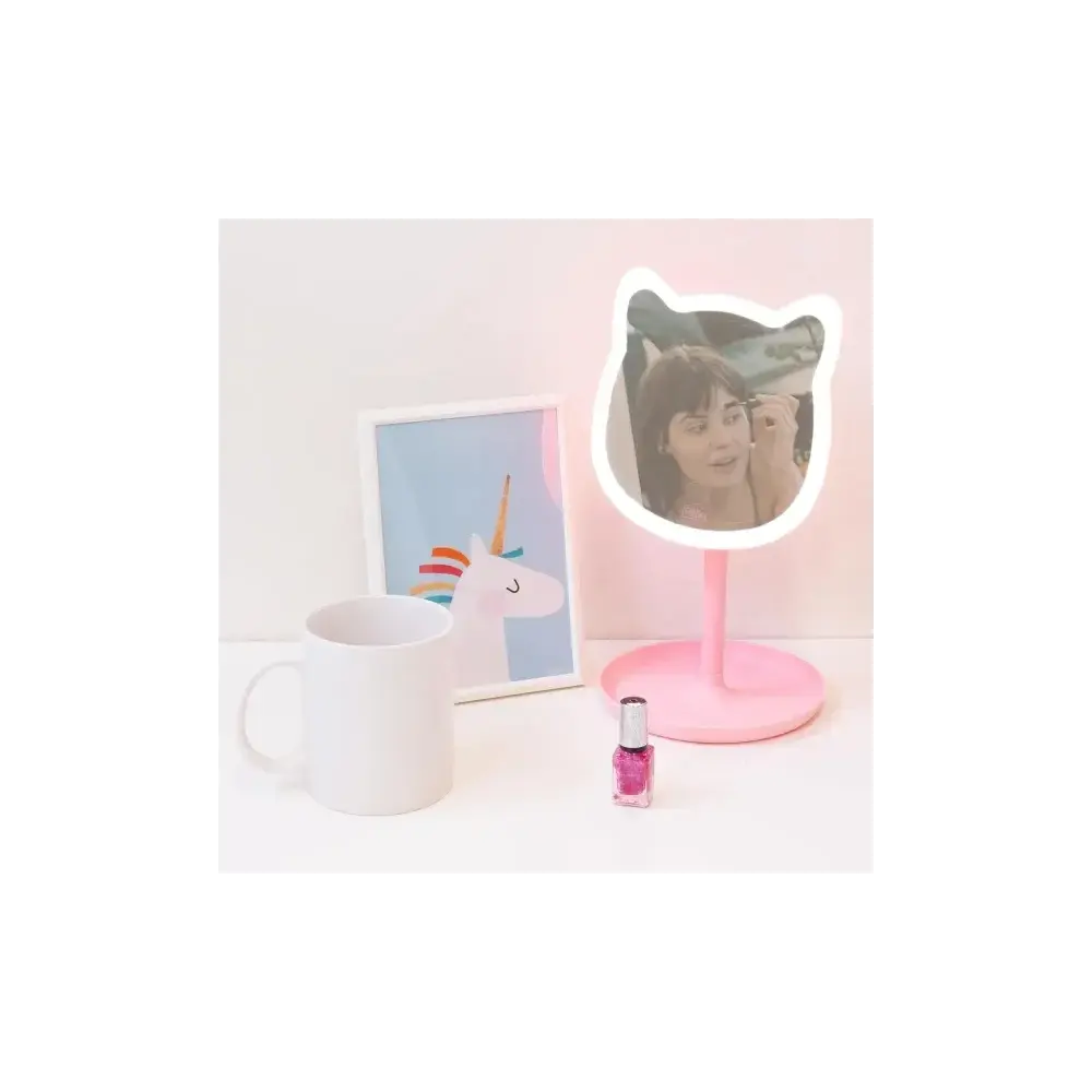 Pinkit Mirror Specchio da Trucco a Forma di Gatto con Luce LED Nice