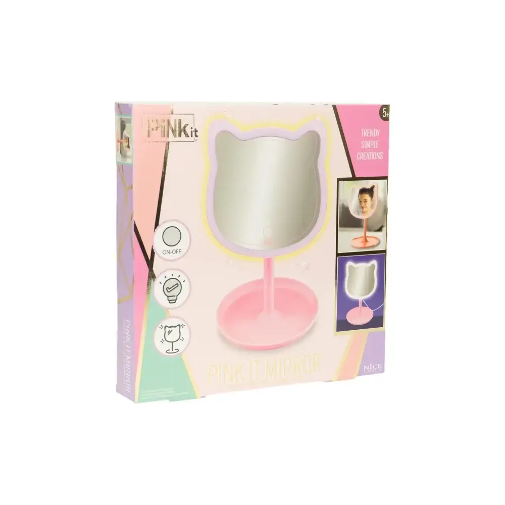 Pinkit Mirror Specchio da Trucco a Forma di Gatto con Luce LED Nice