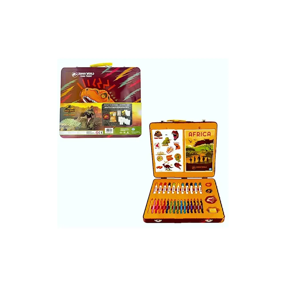 Jurassic World Valigetta Creativa in Latta Set da Colorare ODS