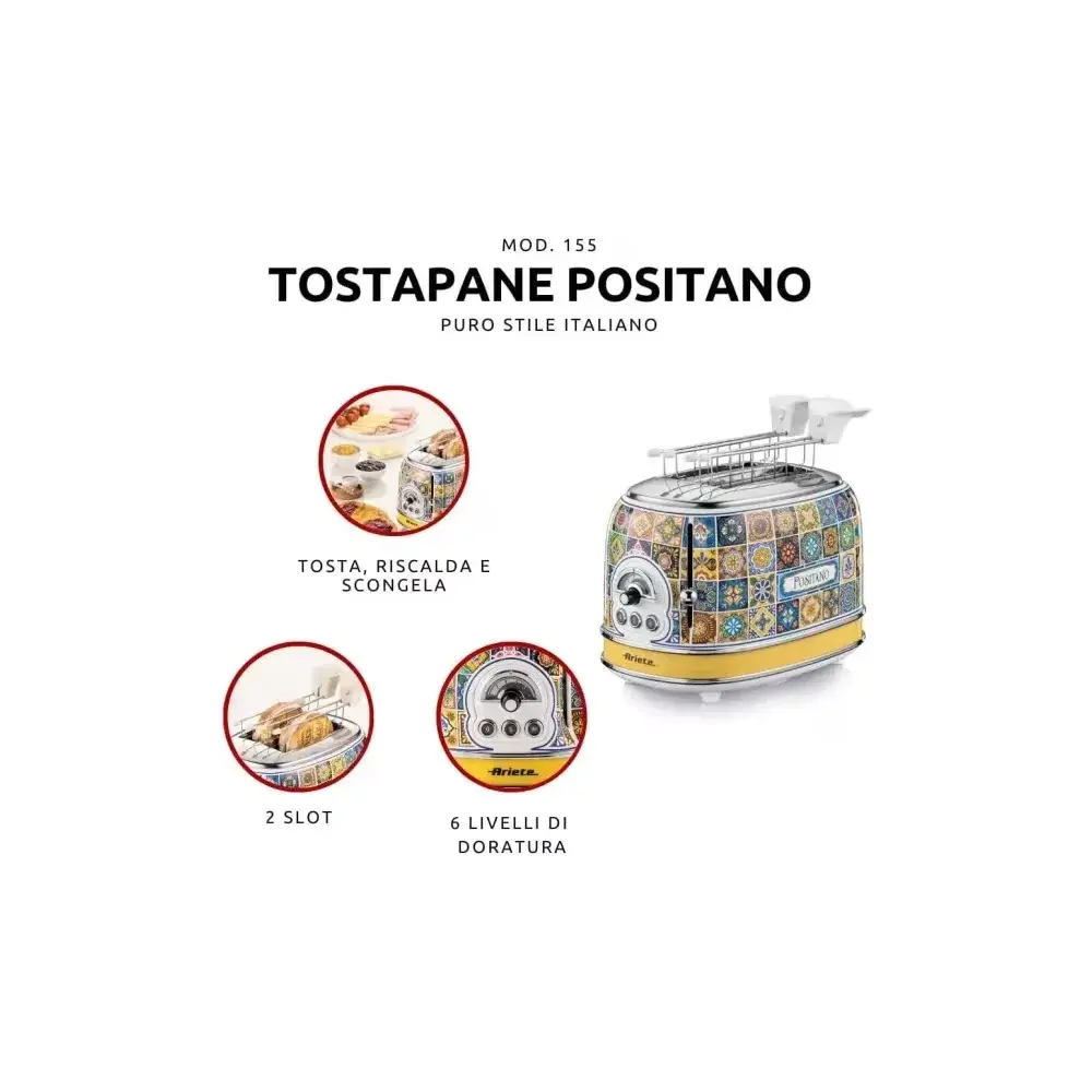 Tostapane Positano 810W 2 Fette Defrost Espulsione Automatica Ariete