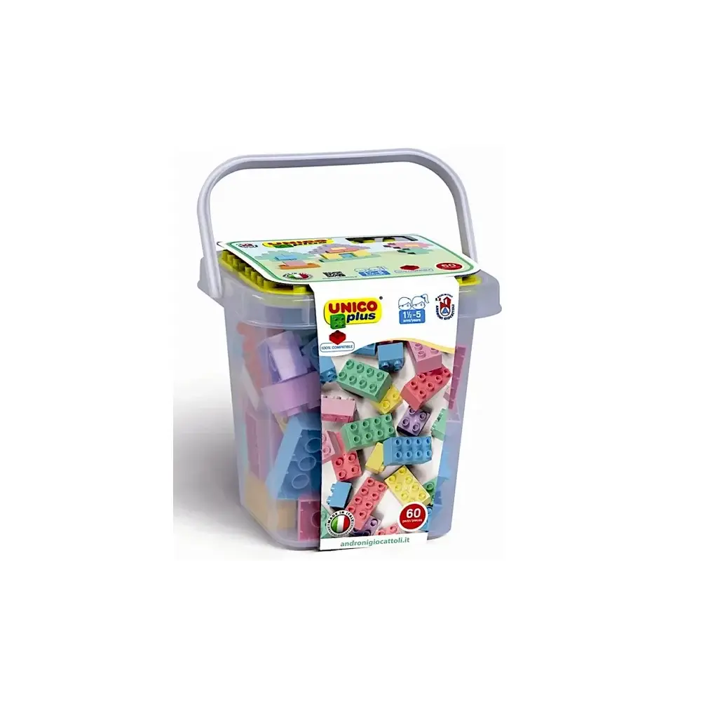 Unico Plus Secchio Costruzioni 60 Pezzi Pastello Androni Giocattoli