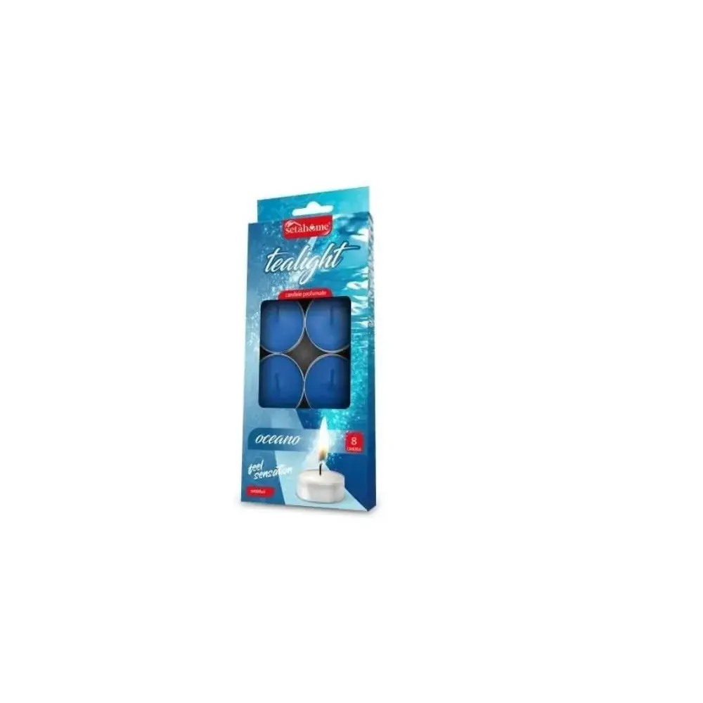 Candele Tealight Profumate Blu Argan, Confezione da 8 Pezzi Seta Blu