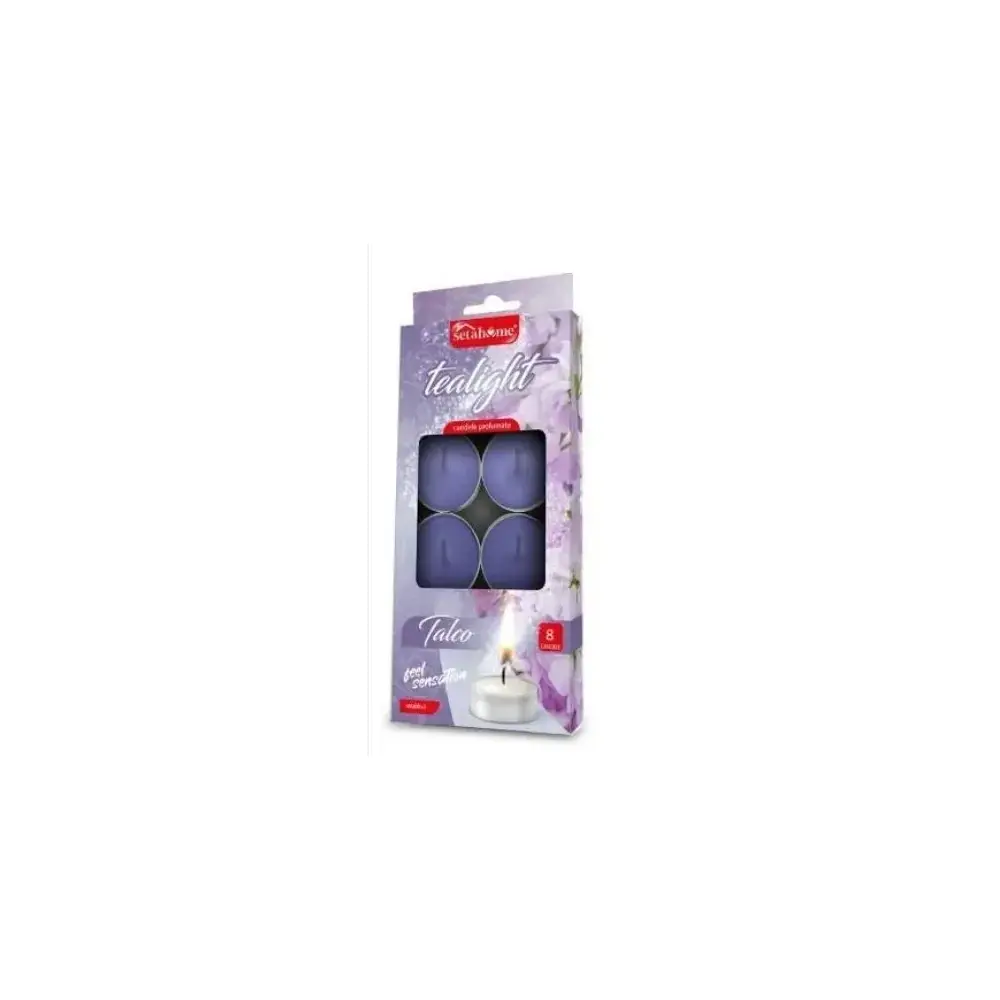 Candele Tealight Profumate al Talco, Confezione da 8 Pezzi Seta Blu