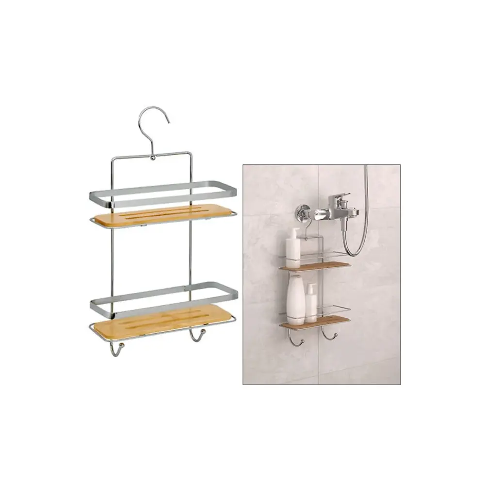 Mensola Bagno Doppia Venterra in Metallo e Bamboo