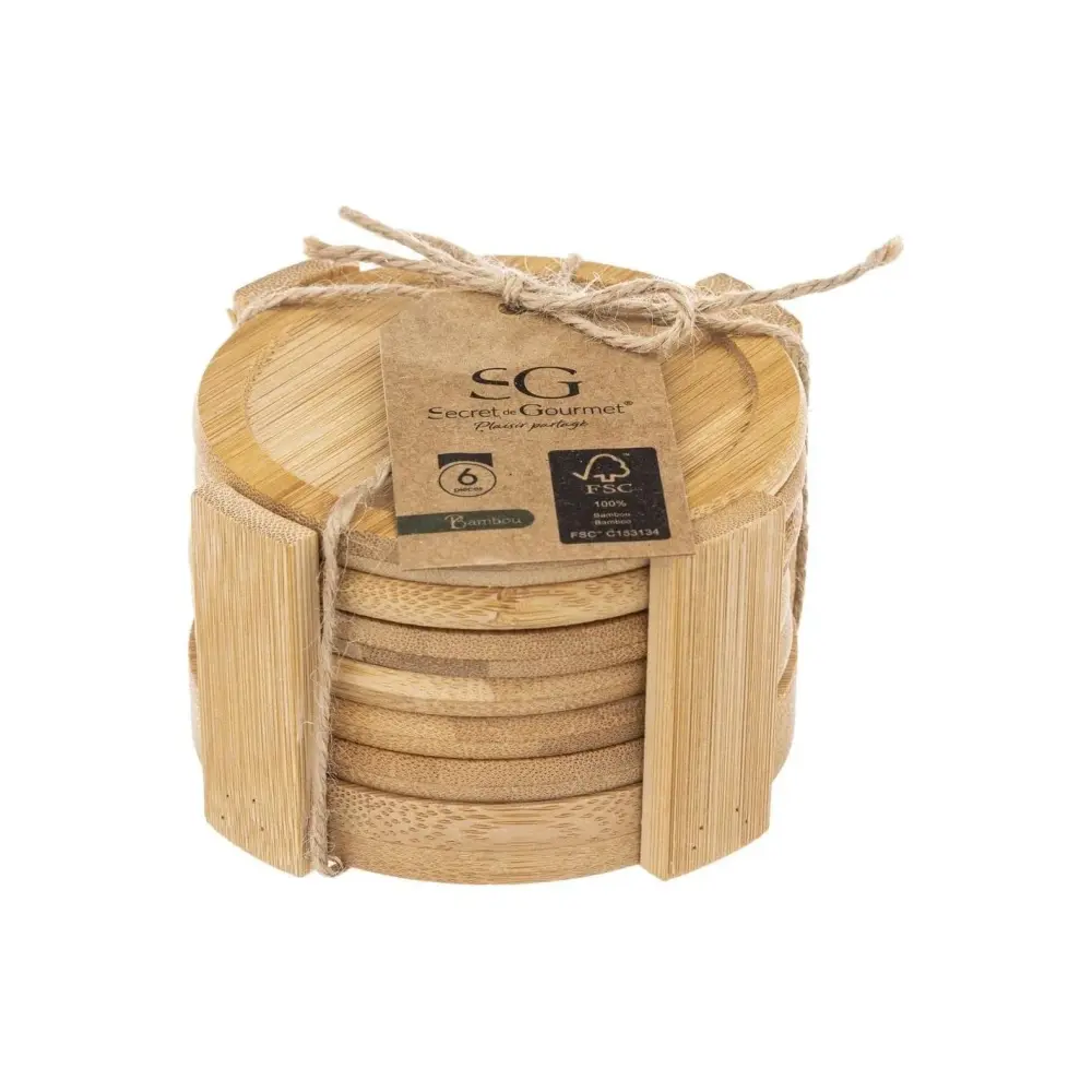 Set 6 Sottobicchieri in Bambù con Rack | Generoso Casalinghi