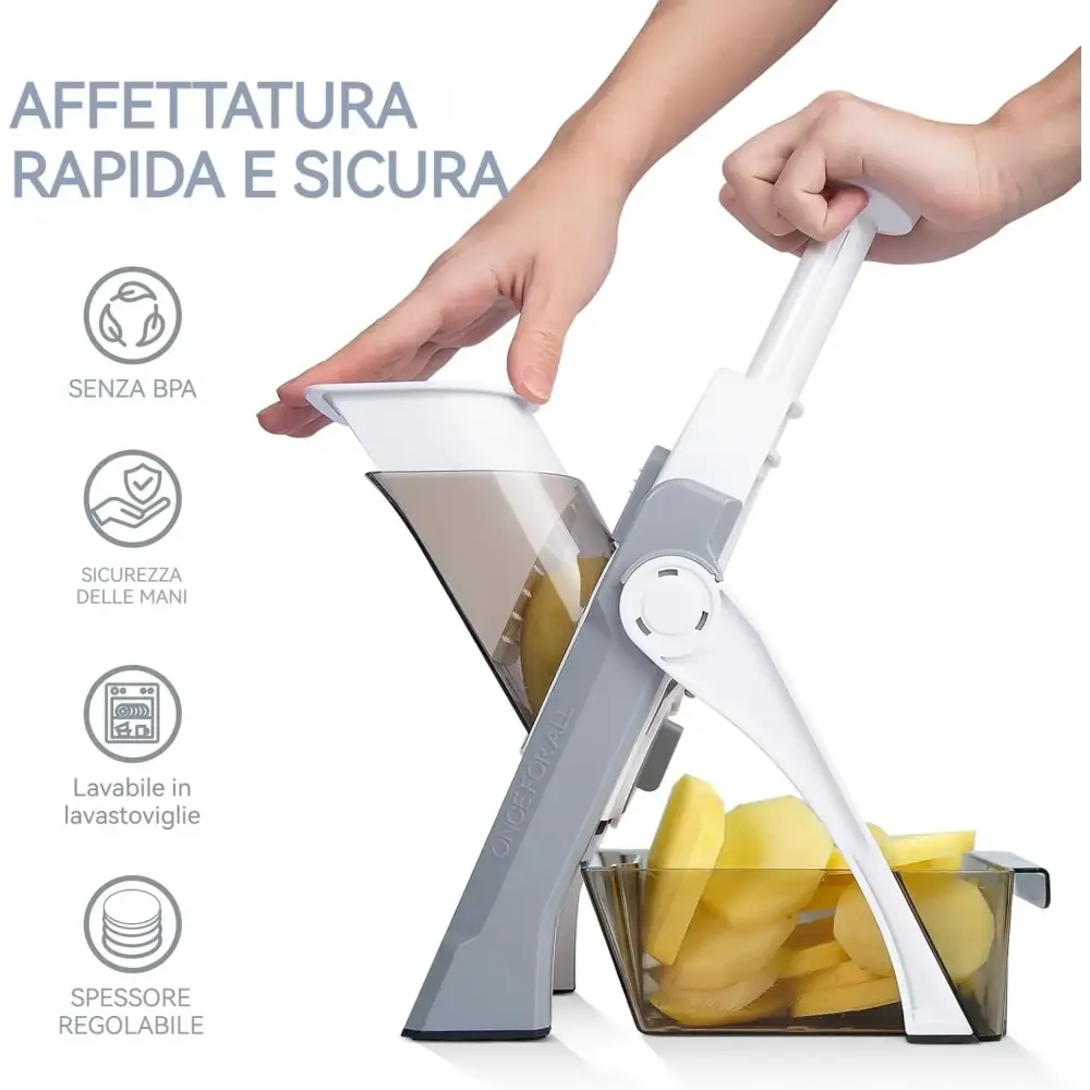 Mandolina Verticale Brava Spring 5 in 1 – Affettatrice Regolabile con Lama in Acciaio Inox