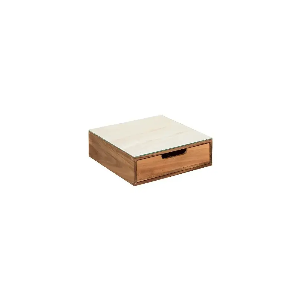 5FIVE Porta Capsule in Acacia e Vetro Beige 30x30x9,7 cm